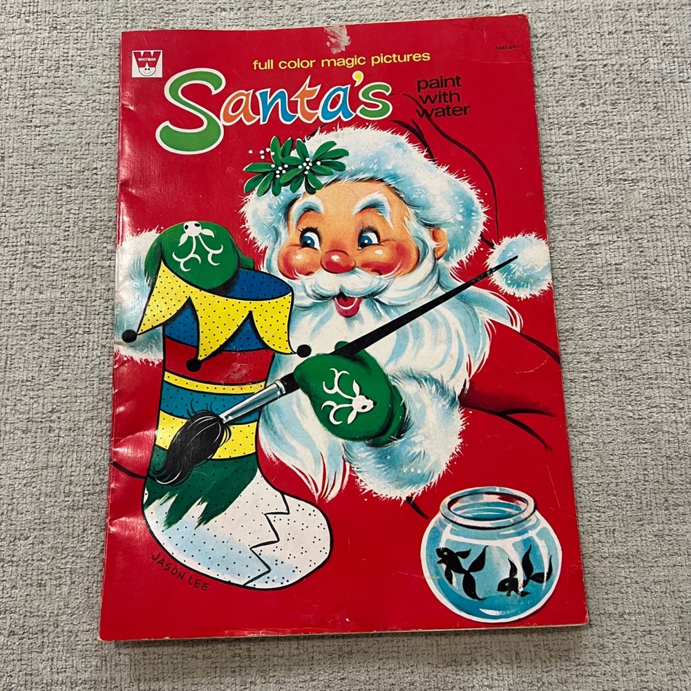 Whitman Vintage Santa's Full Color Magic Pictures Paint With Water Book